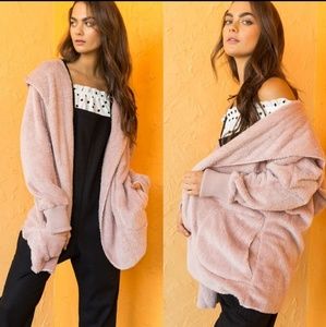 HAVEN Jacket Faux Sherpa Soft Plush Inside &Out Open Front Hooded Blush OSFM NWT